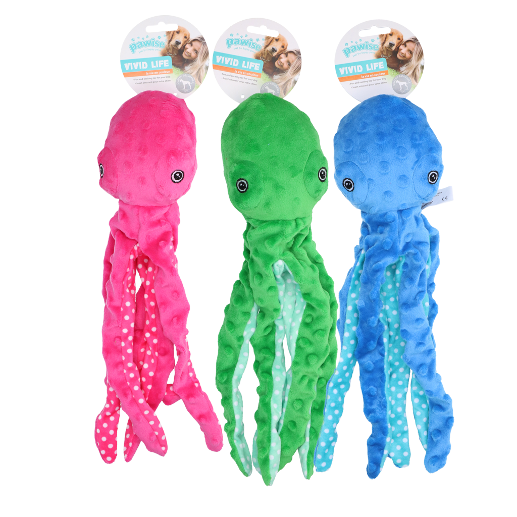 Pawise Multicolor Plush Octopus (3 colour assorted)