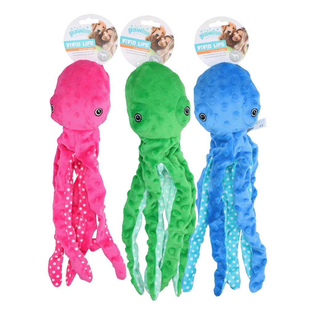 Pawise Multicolor Plush Octopus (3 colour assorted)