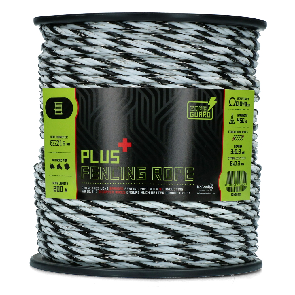 ZoneGuard 6 mm Plus afrasteringskoord zwart en wit 200 m